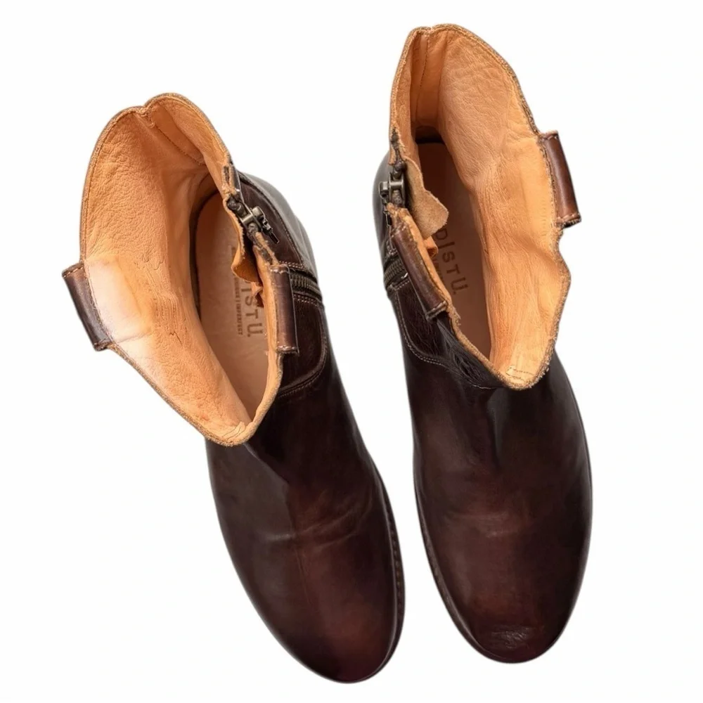 Bed Stu Men's Revolution Cowboy Western Boots with Side Zippers In Teak Size 9.5